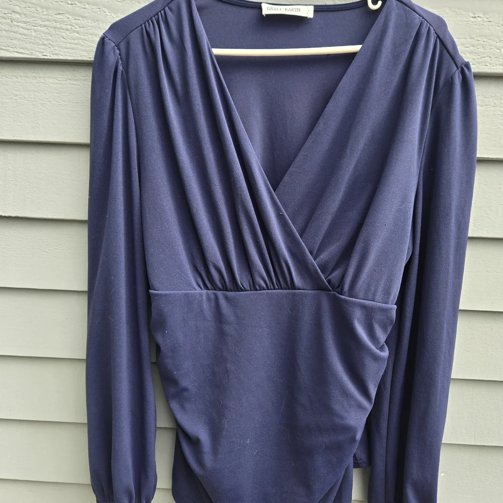 Grace Karin Deep Blue Ruched Blouse - Picture 4 of 5
